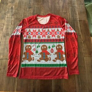 INKnBURN Vintage Red and Green Holiday tech/running long sleeve shirt. NWOT